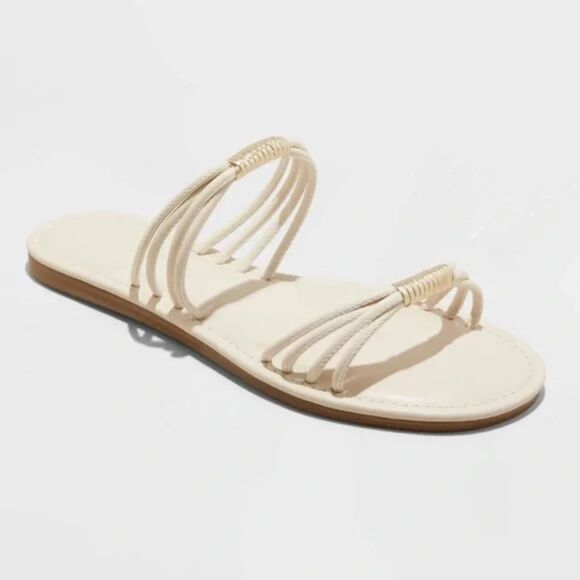 Universal Thread NEW Cream Aura Two Band Slide Sandals Size 8/8.5 Flats Gold - Picture 1 of 9